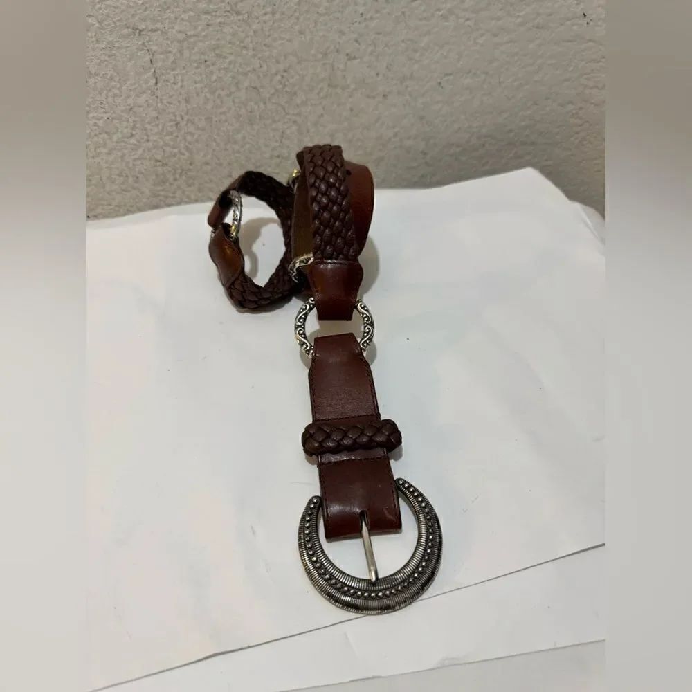 Womens Brighton Brown Braided Leather Concho Belt Size 32 Boho Western